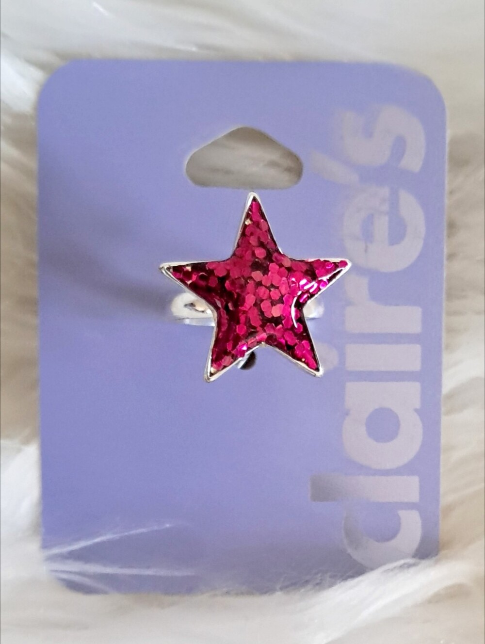 NWT Claire's Pink Glitter Star Ring - Adjustable